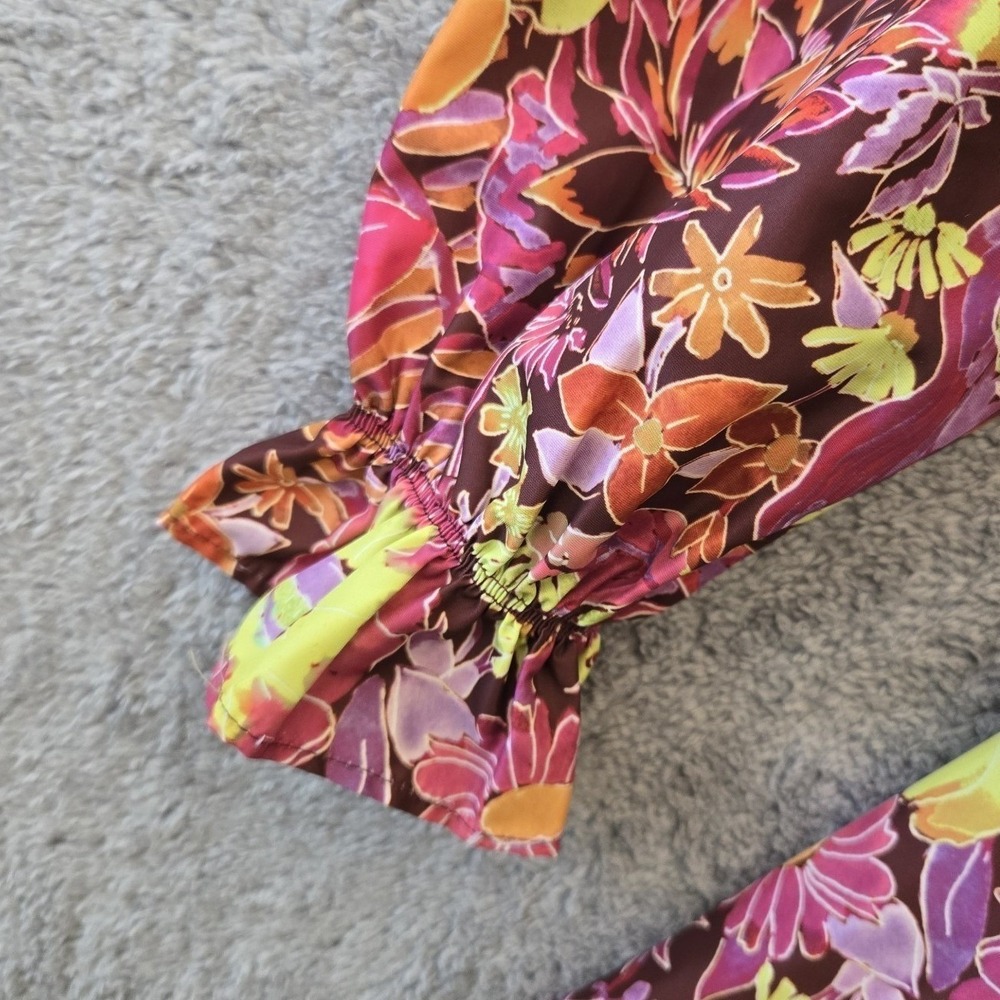 Marie Oliver Tiered Mini Dress Tropical Floral V Neck Long Sleeve Tie Waist XS - Picture 9 of 9
